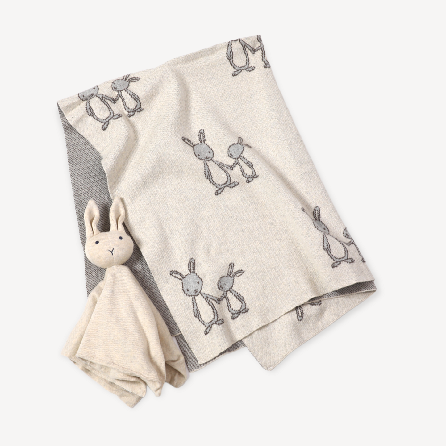 Bunny - Organic Cotton Jacquard Sweater Knit Baby Blanket - by Carlyle Avenue