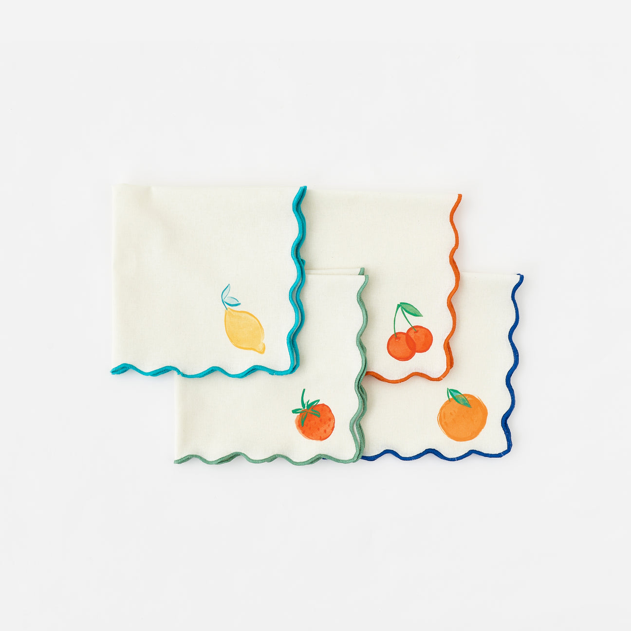 Terrazzo Cloth Napkins with Embroidered Scallop Edge, Set of 4 Assorted