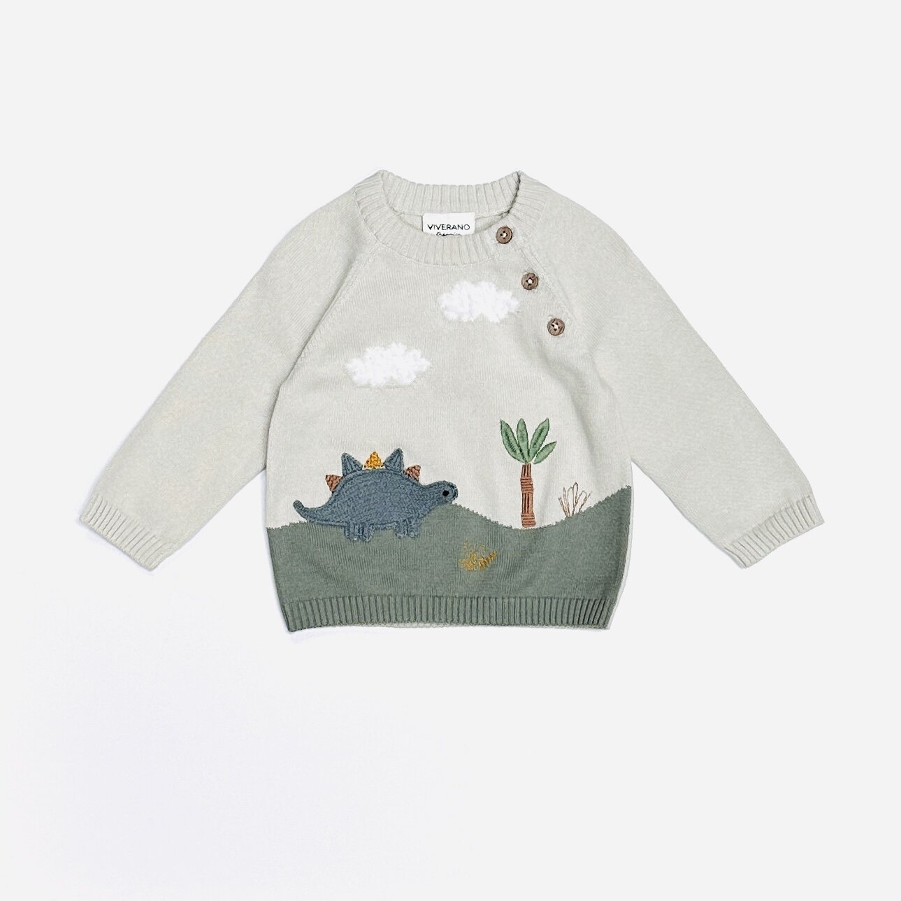 Dino Applique Button Baby Pullover Sweater (Organic) 3-6m