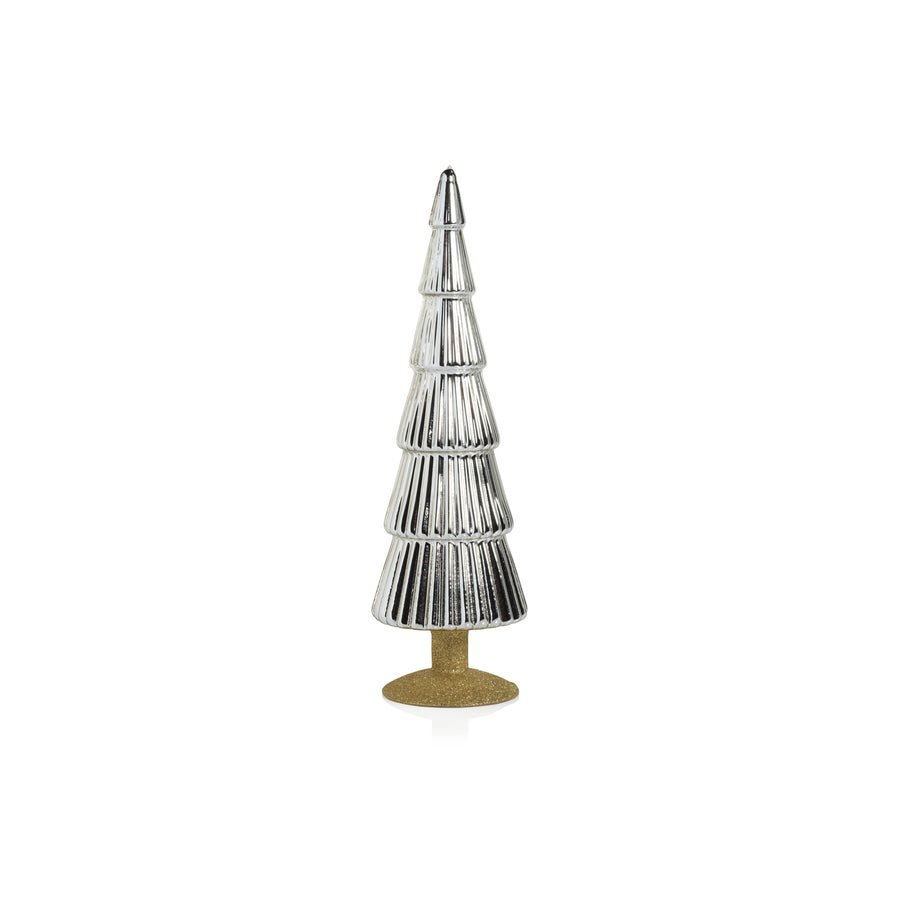 Alpine Glass Tree on Gold Glitter Base - Silver