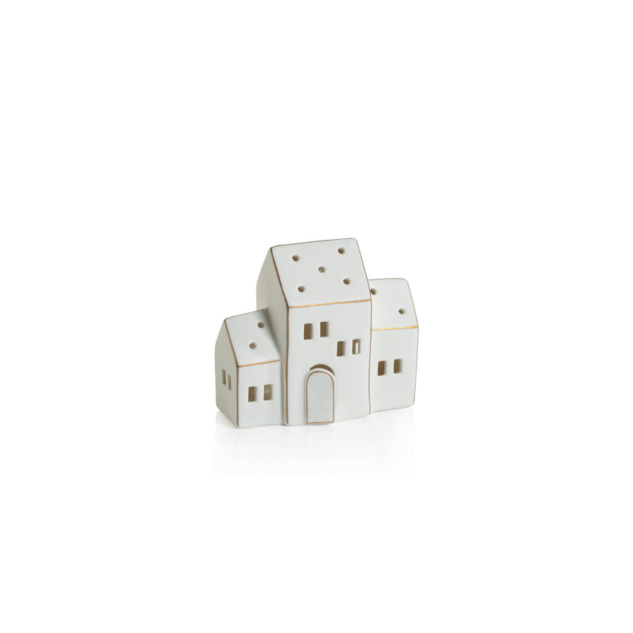 Zermatt LED Porcelain House - Matte White with Gold Trim