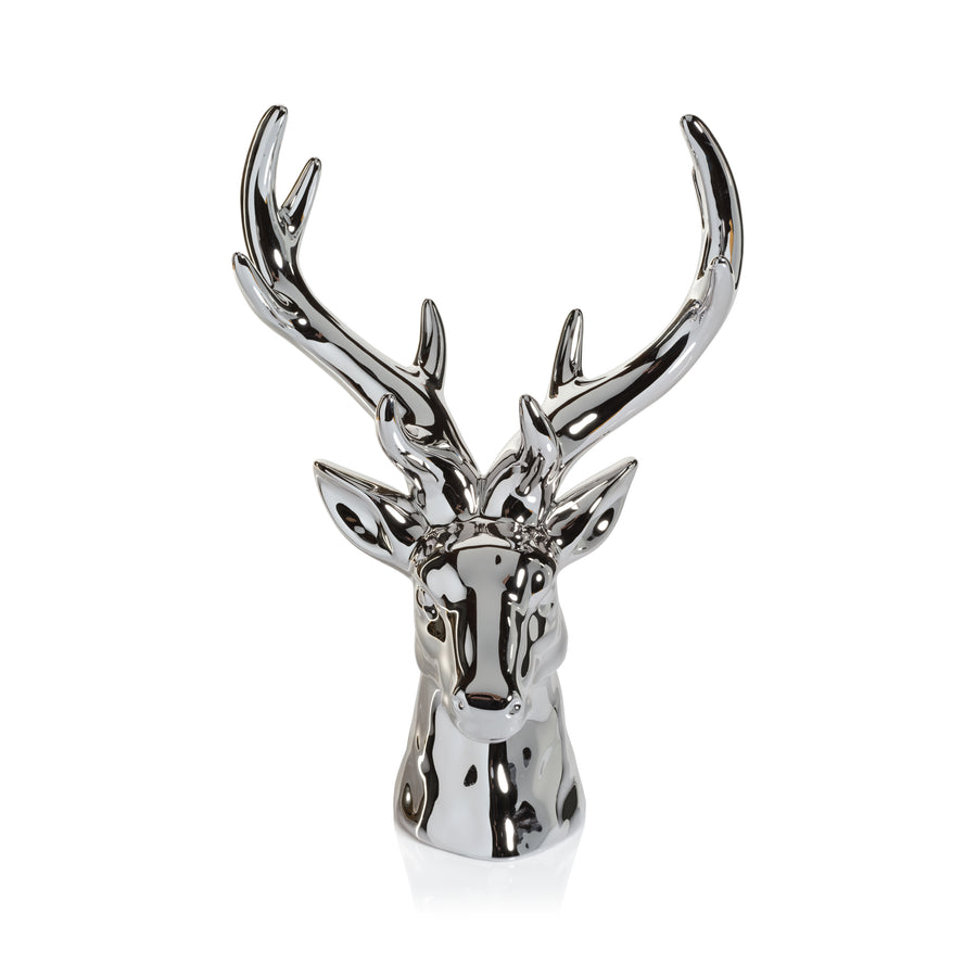 Rocky Mountain Ceramic Stag Head - Silver - Christmas Decor by Carlyle Avenue