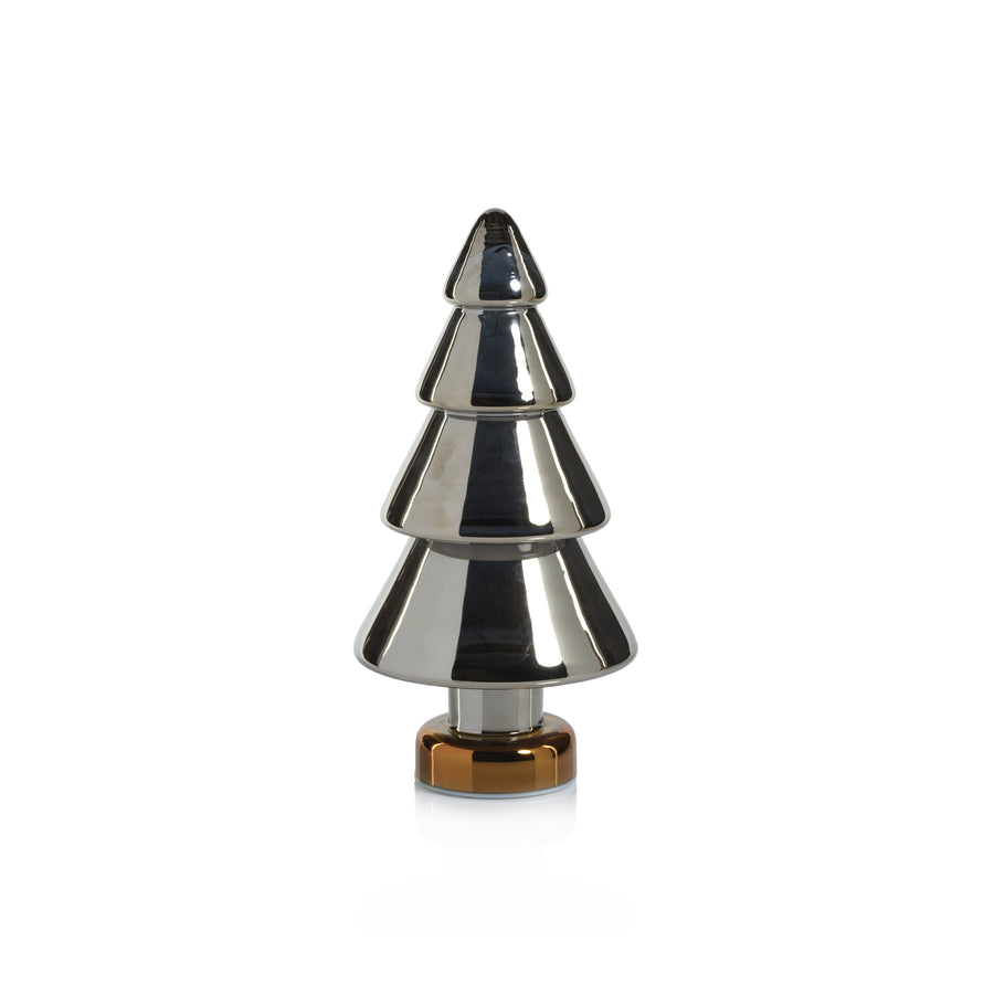 Lodgepole Pine LED Glass Tree - Silver with Gold Base