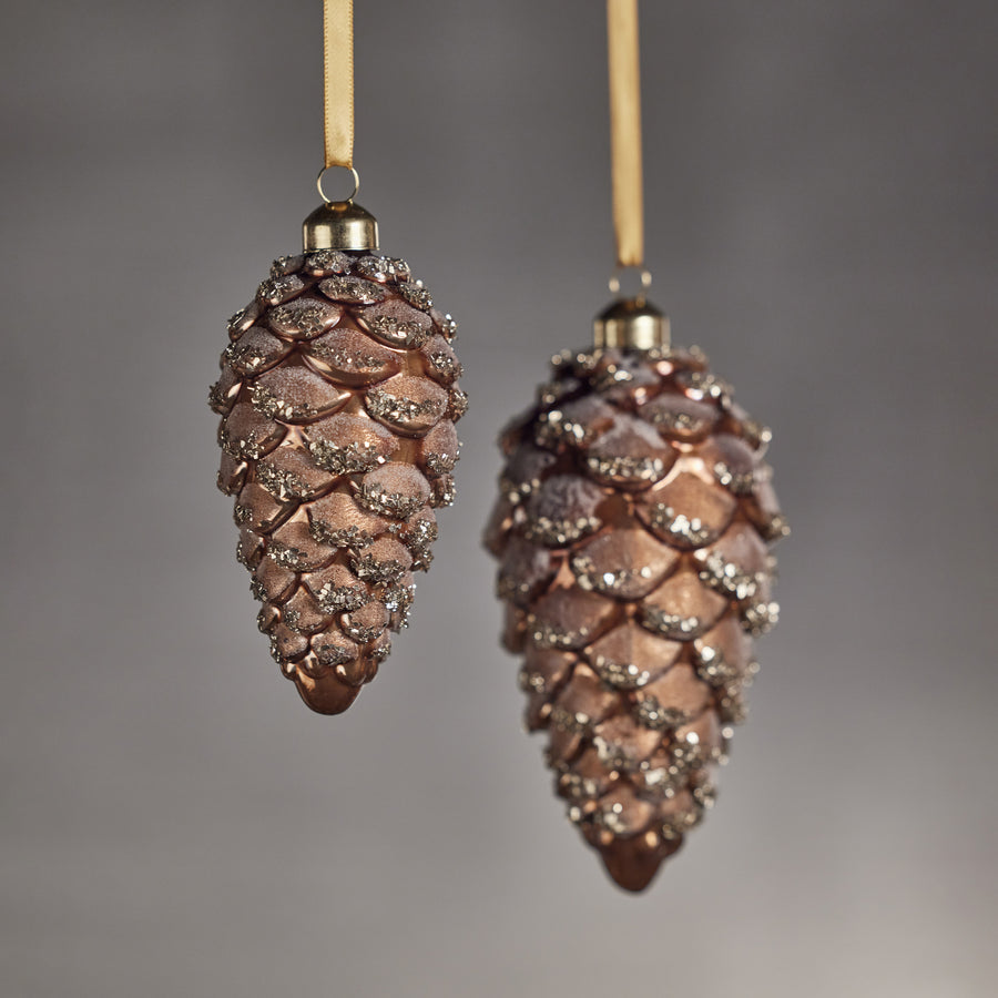 Glass Pine Cone Ornament - Copper Bronze