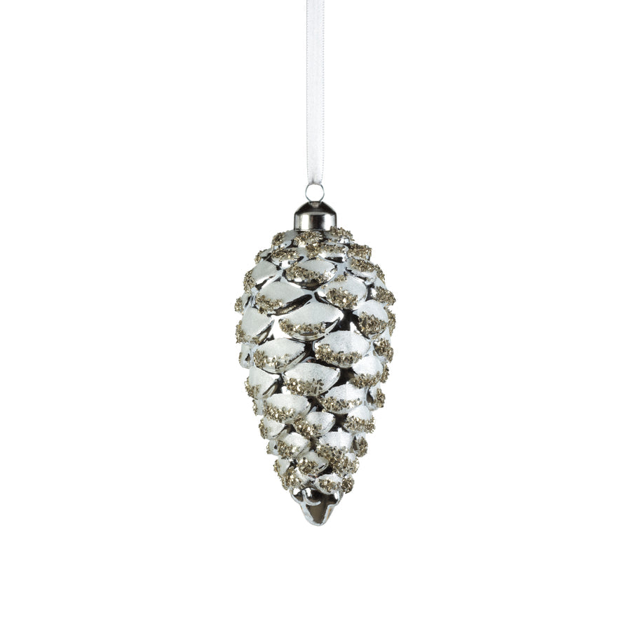 Glass Pine Cone Ornament - Silver