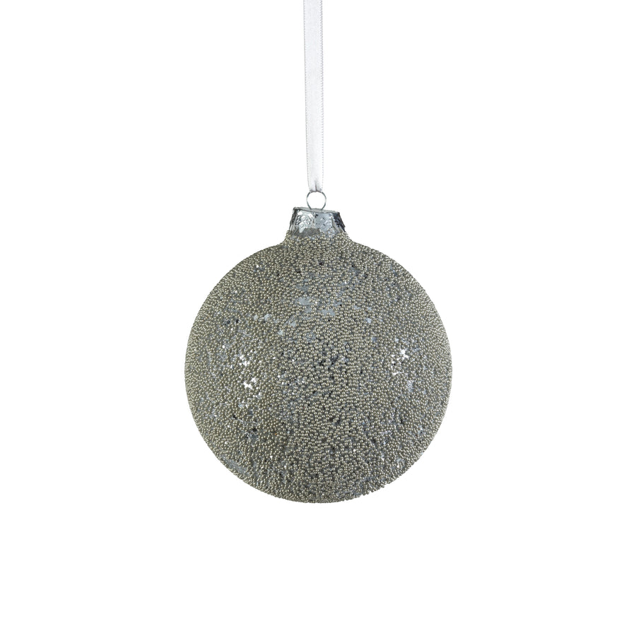 Beaded Glass Ball Ornament - Silver - Ornaments by Carlyle Avenue