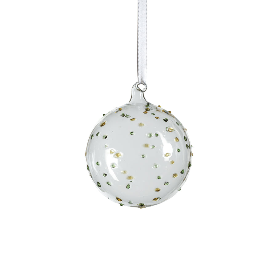 Clear Glass Ball Ornament w/ Colored Glass Dots