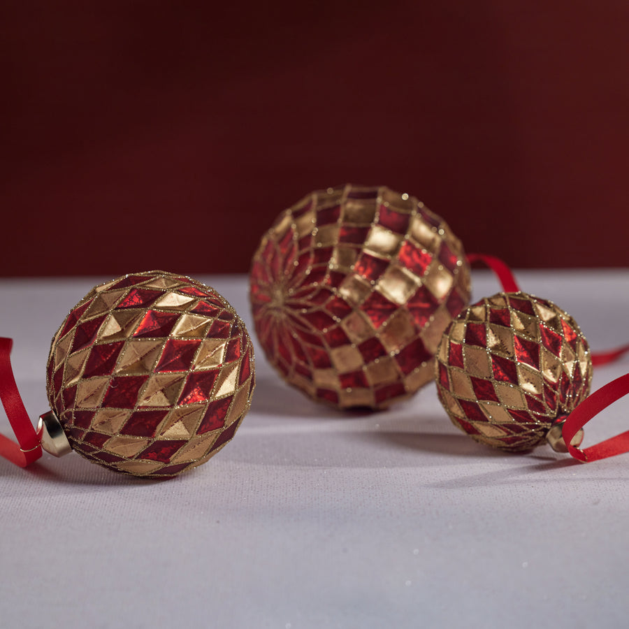 Harlequin Glass Ball Ornament - Red & Gold