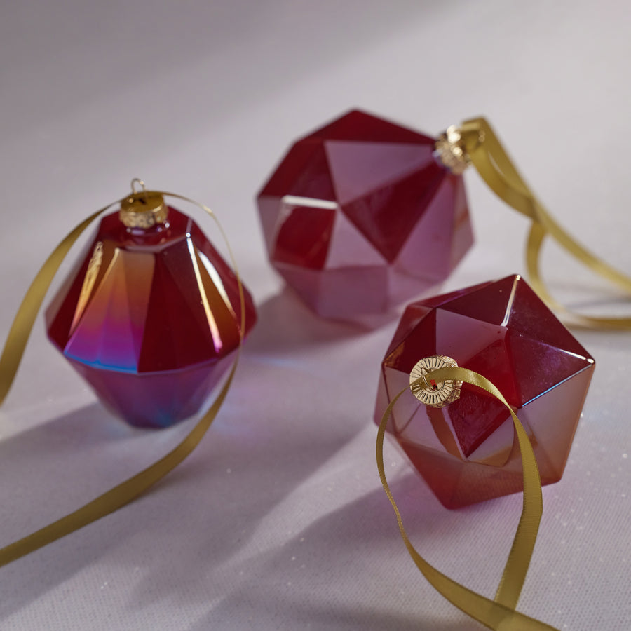 Faceted Glass Ornament - Red Luster