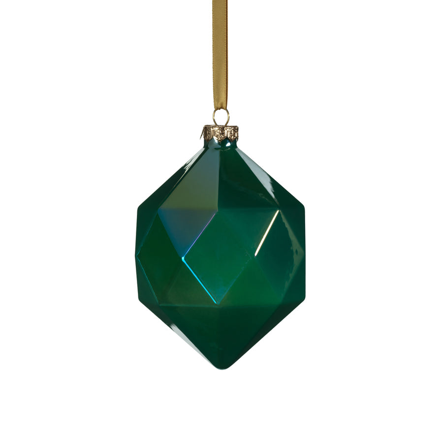 Faceted Glass Ornament - Green Luster
