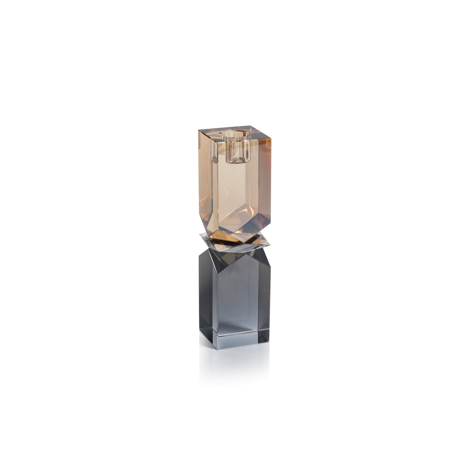 Vienna Two-Tone Crystal Candle Holder - Smoke & Gold