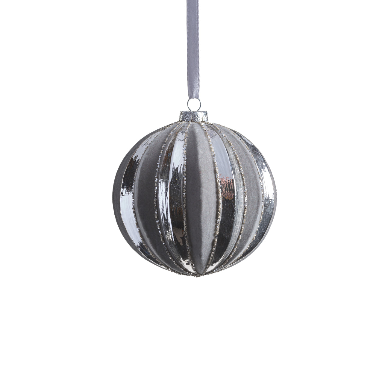 Shiny Silver Glass Ornament with Gray Flock Pattern - Holiday Ornaments by Carlyle Avenue