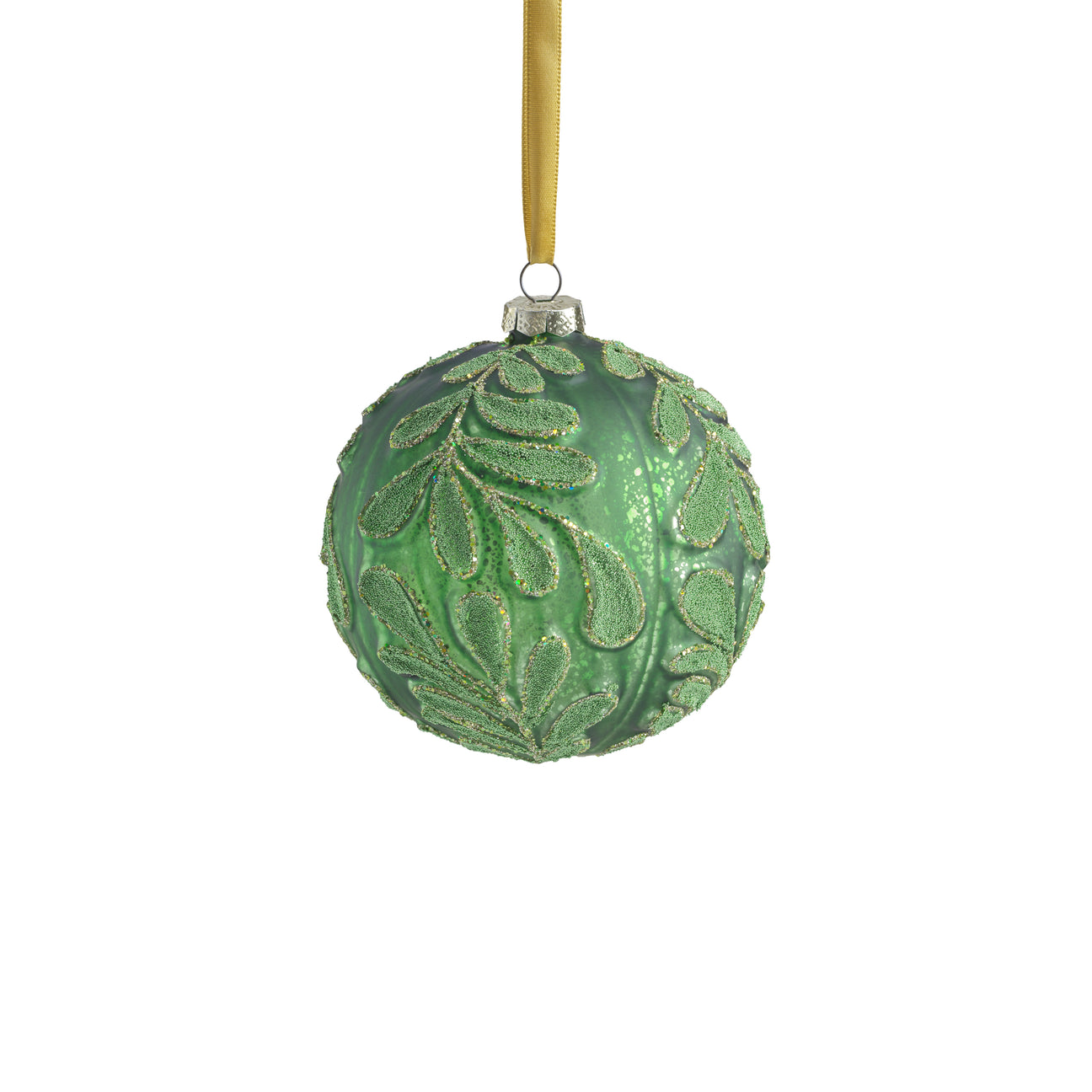 Beaded Leaf Pattern on Matte Green Embossed Glass Ornament - Holiday Ornaments by Carlyle Avenue