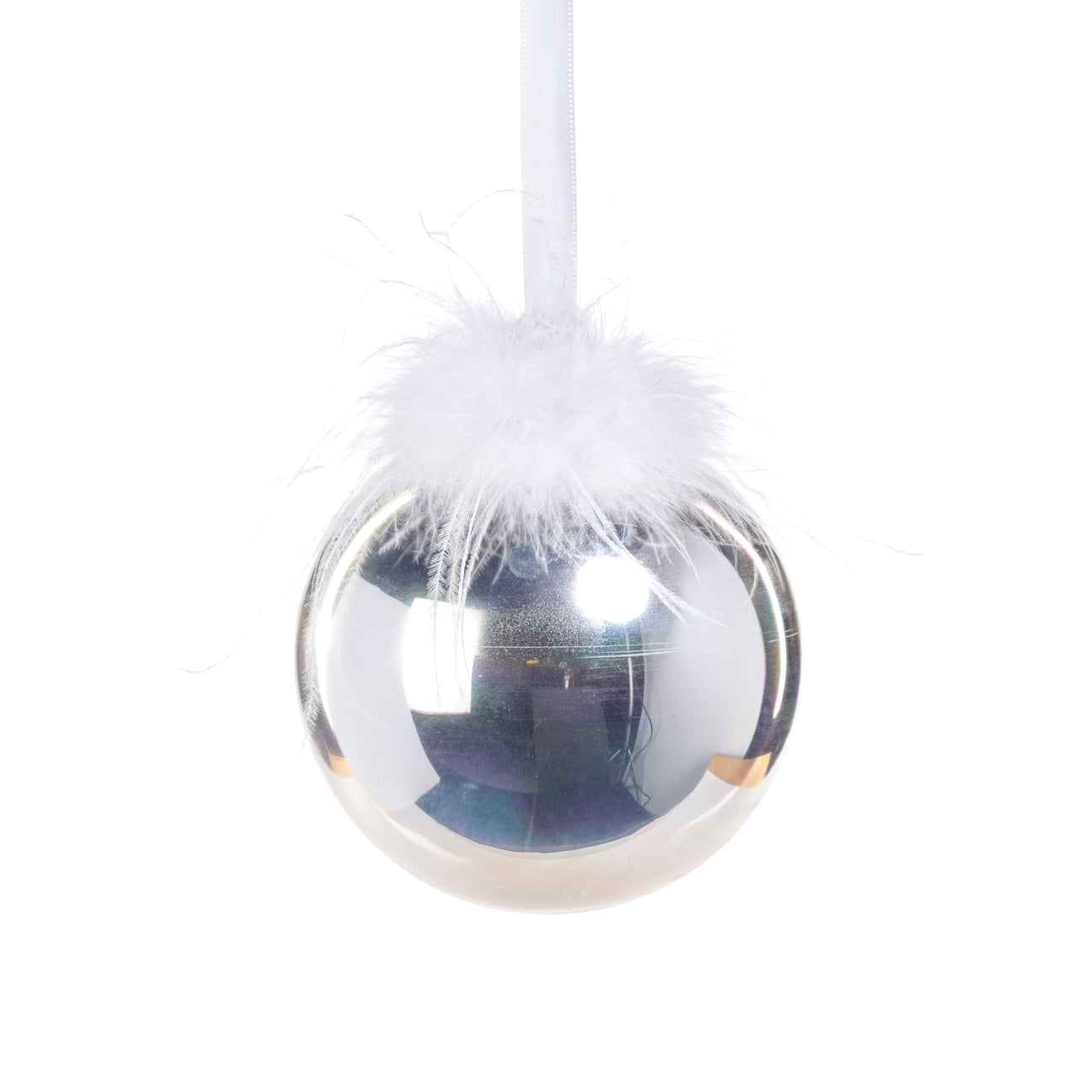 Silver Luster Ornament Ball with Feather Design (Single) - Ornaments by Carlyle Avenue