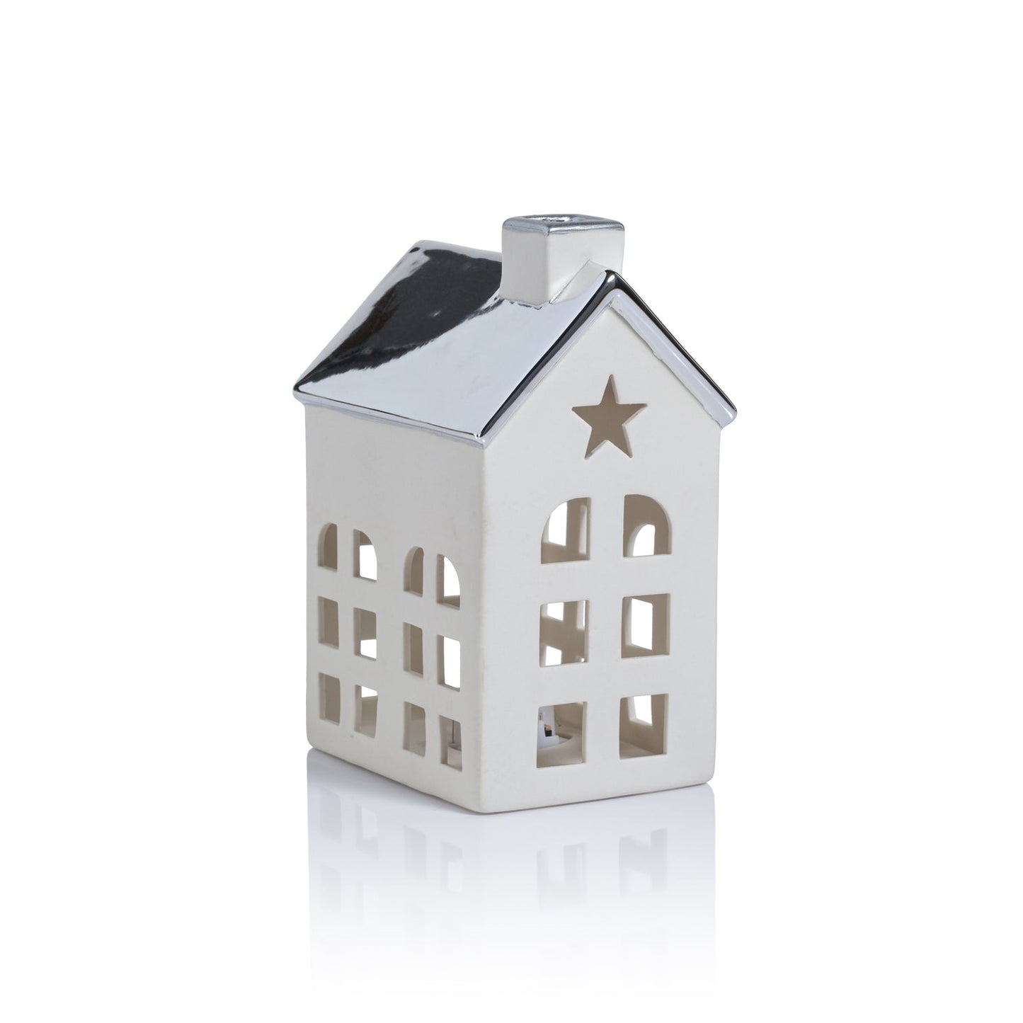 Porcelain LED House with Silver Roof - Christmas Decor by Carlyle Avenue