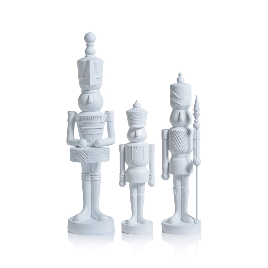 Set of 3 Assorted Resin Soldiers - Matte White - Christmas Decor by Carlyle Avenue