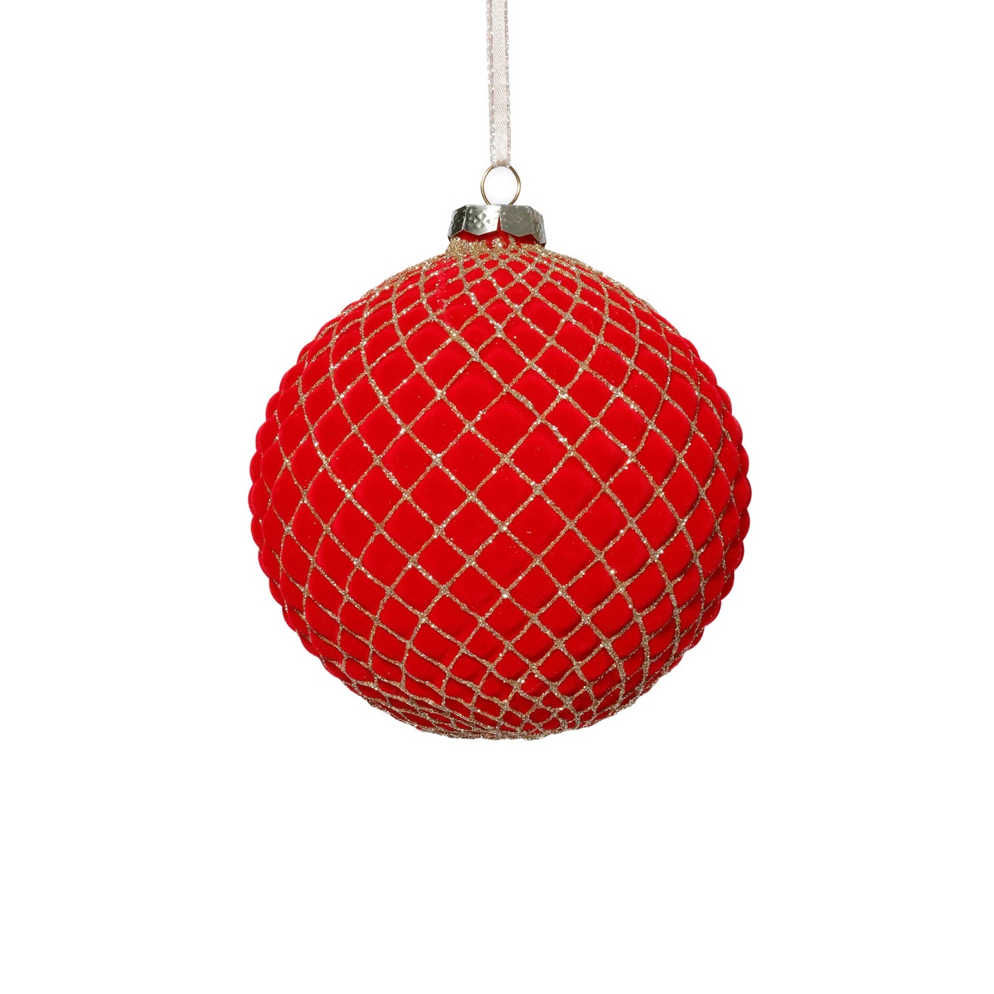 Red Flocked Glass Ball Ornament with Gold Glitter - Ornaments by Carlyle Avenue