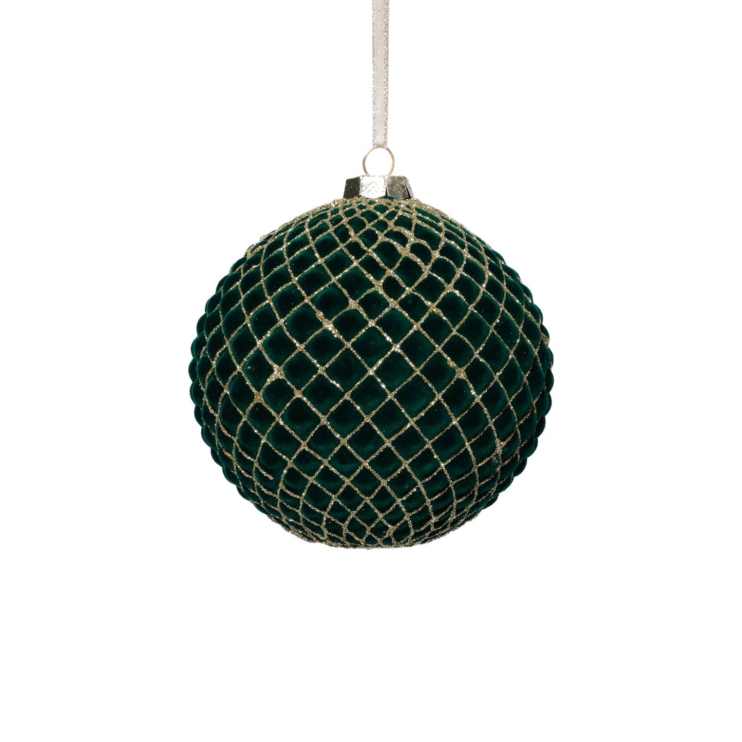 Green Flocked Glass Ball Ornament with Gold Glitter - Ornaments by Carlyle Avenue
