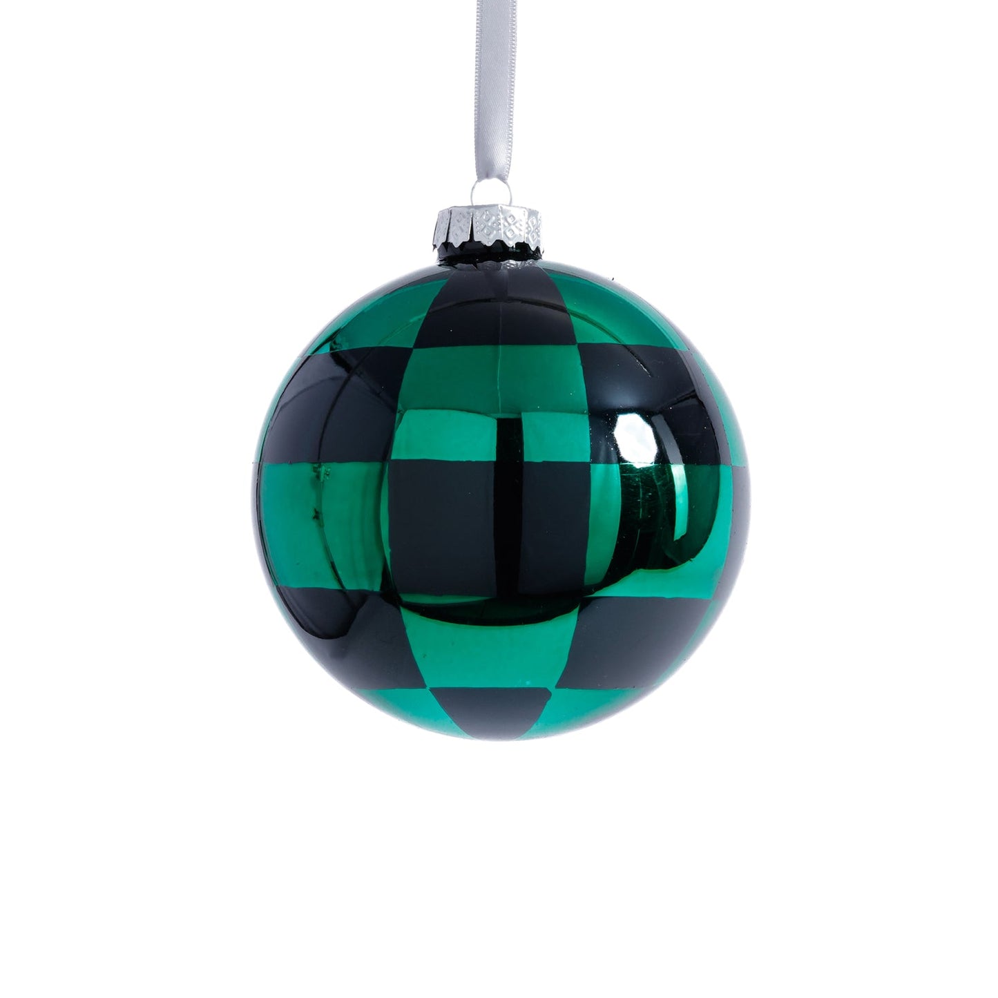 Checkered Glass Ball Ornament - Black & Green