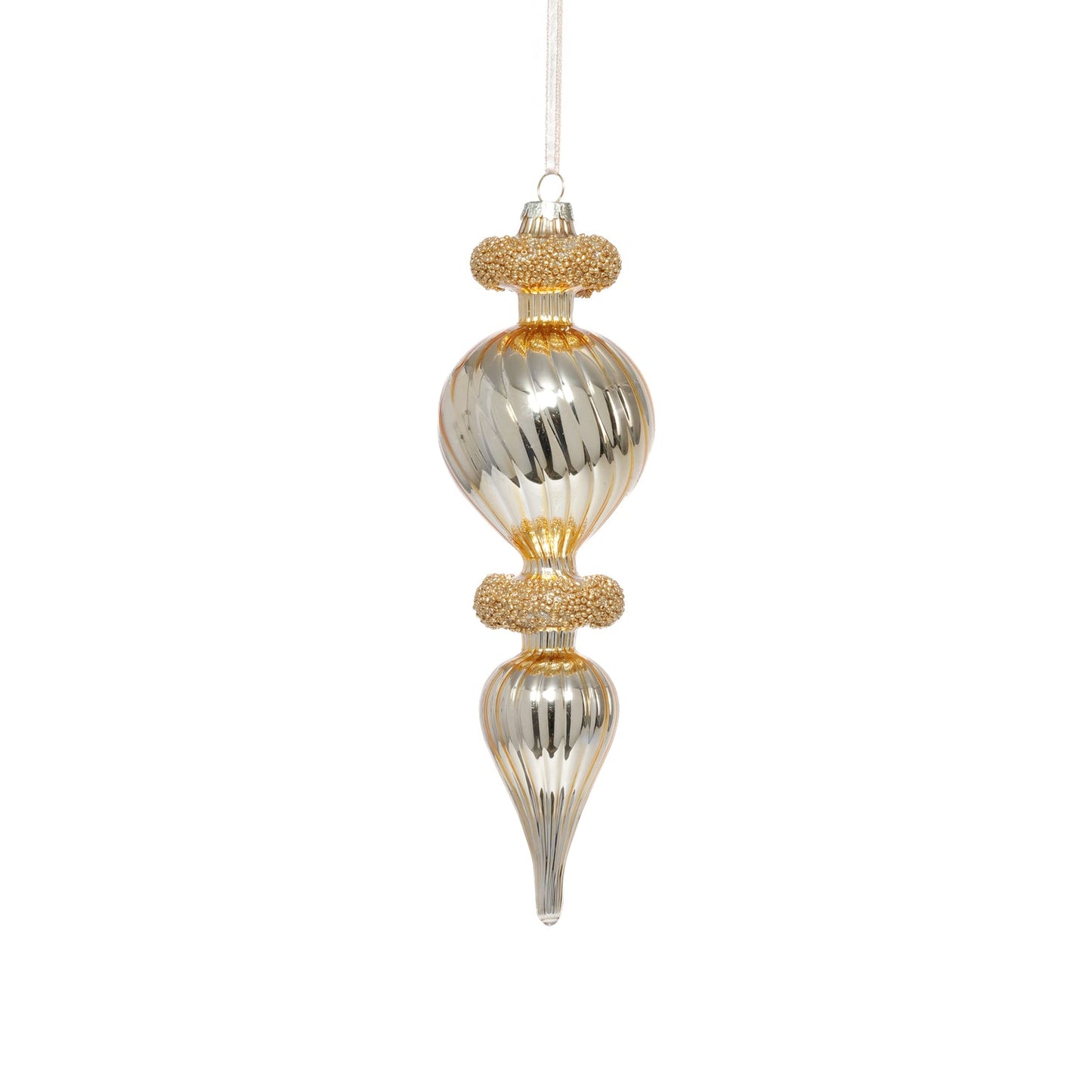 Gold Beaded Finial Ornament - Set of 4