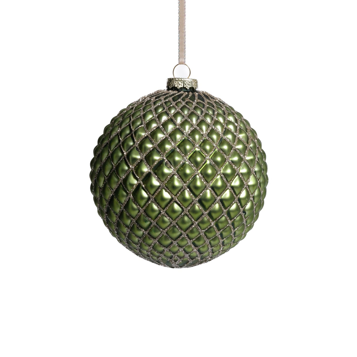 Metallic Glass Ball Ornament - Matte Green