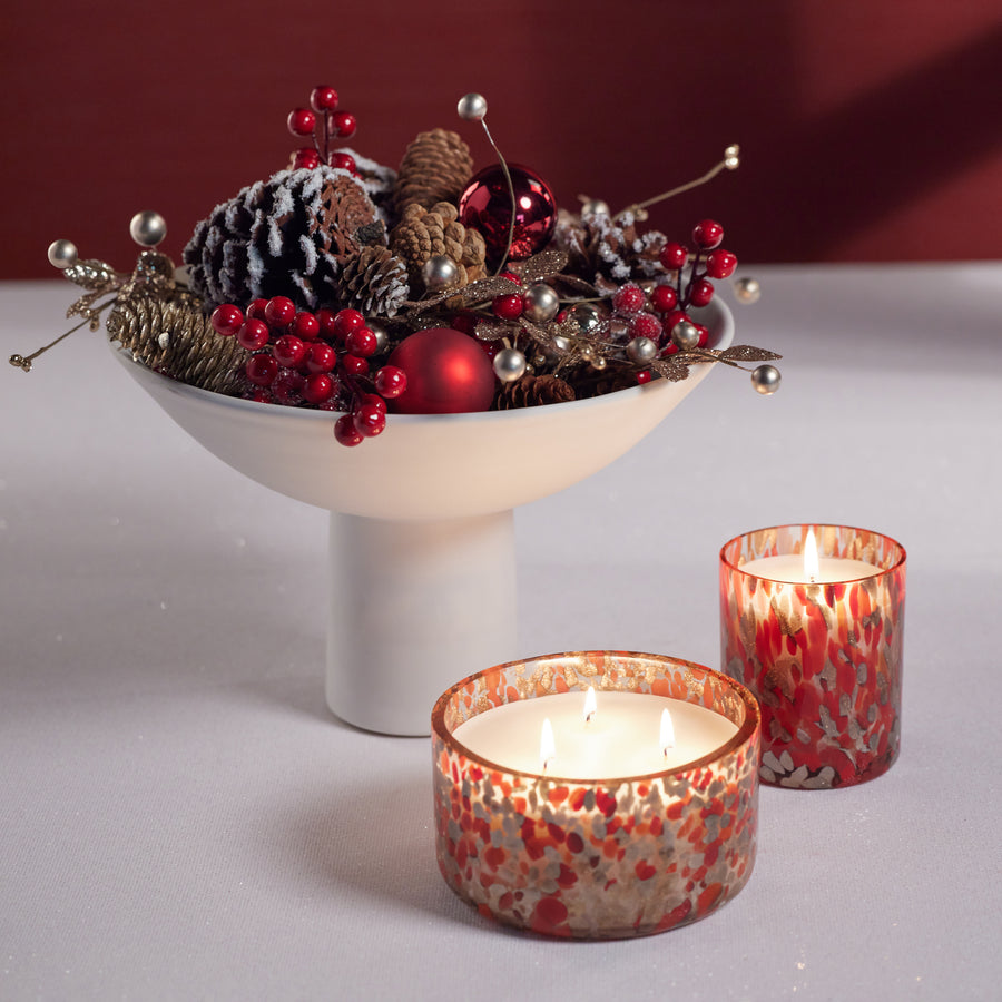 Spangled Glass Scented Candle - Red & Gold