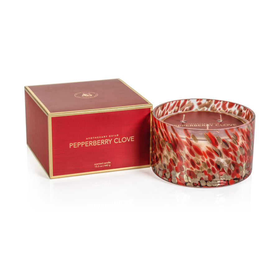 Spangled Glass Scented Candle - Red & Gold - Home Fragrance by Carlyle Avenue