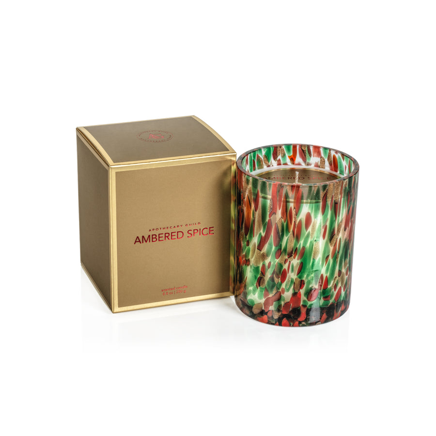 Spangled Glass Scented Candle - Red, Green & Gold