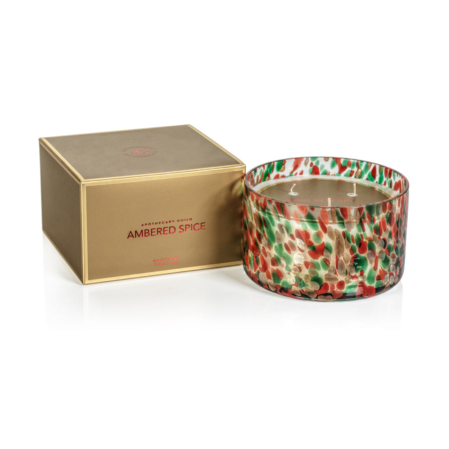 Spangled Glass Scented Candle - Red, Green & Gold - Home Fragrance by Carlyle Avenue