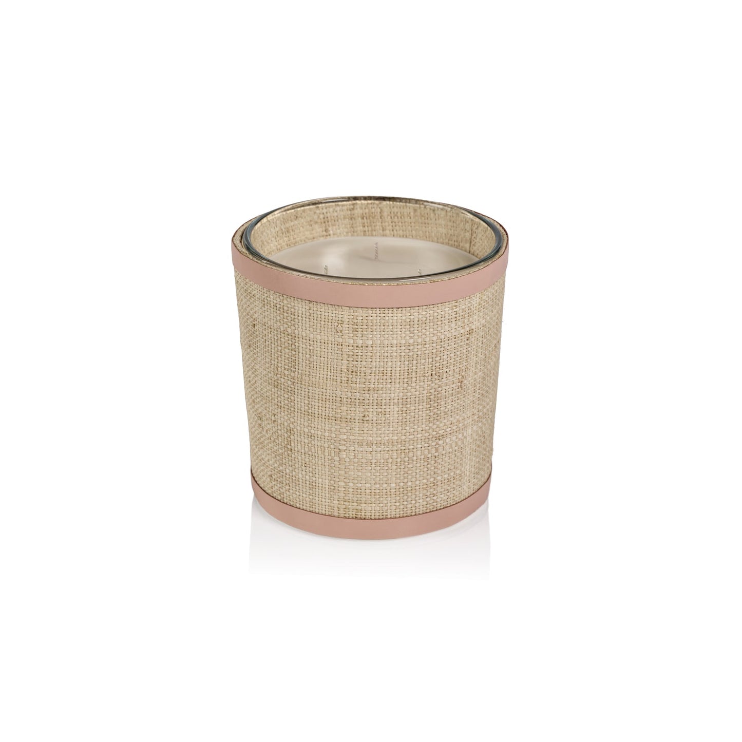 Candle in Natural Raffia Basket w/ Leather Trim - Pink - Candles by Carlyle Avenue