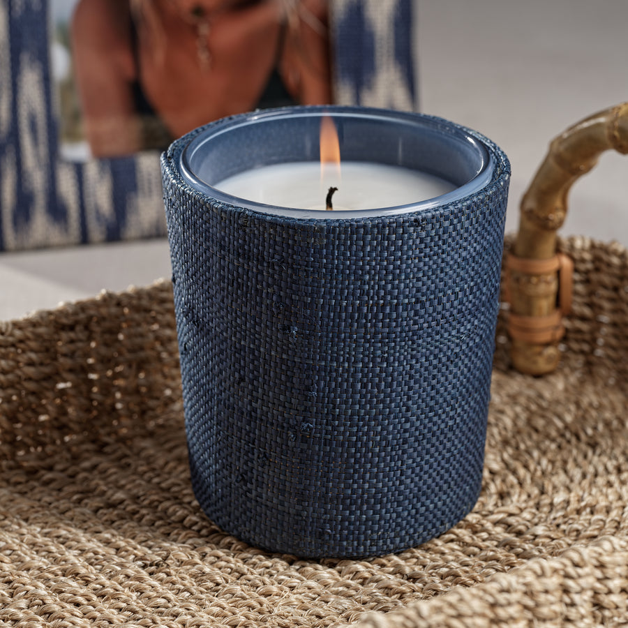 Candle in Natural Raffia Basket - Navy Blue - Home Fragrance by Carlyle Avenue