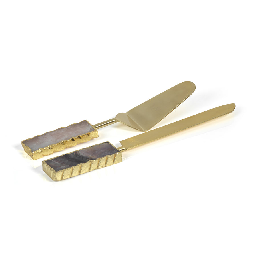 Matte Gold Cake Server Set w/ Agate Handles - Tableware by Carlyle Avenue
