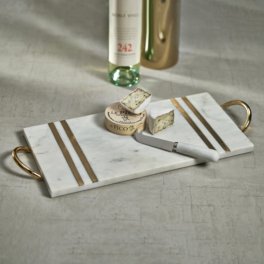 Rectangular Marble Serving Tray with Brass Handles