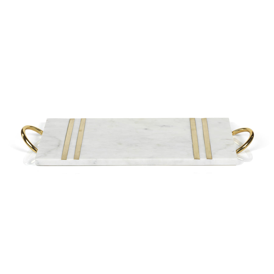 Rectangular Marble Serving Tray with Brass Handles - Tray by Carlyle Avenue