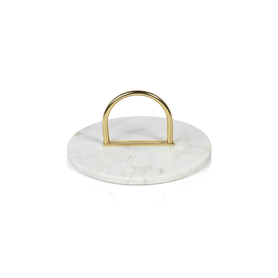 Round Marble Serving Tray with Brass Handle - Tray by Carlyle Avenue