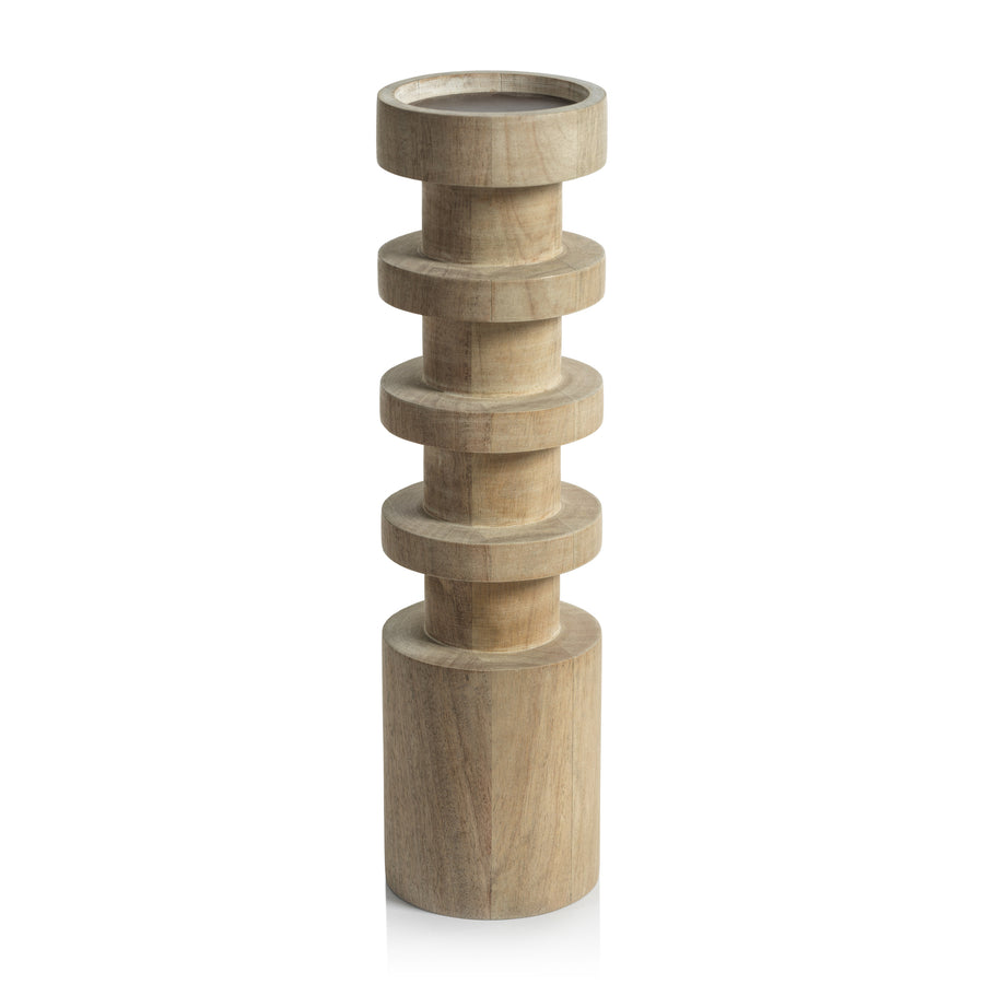 Le Salama Carved Mango Wood Pillar Holders - Candle Holders by Carlyle Avenue