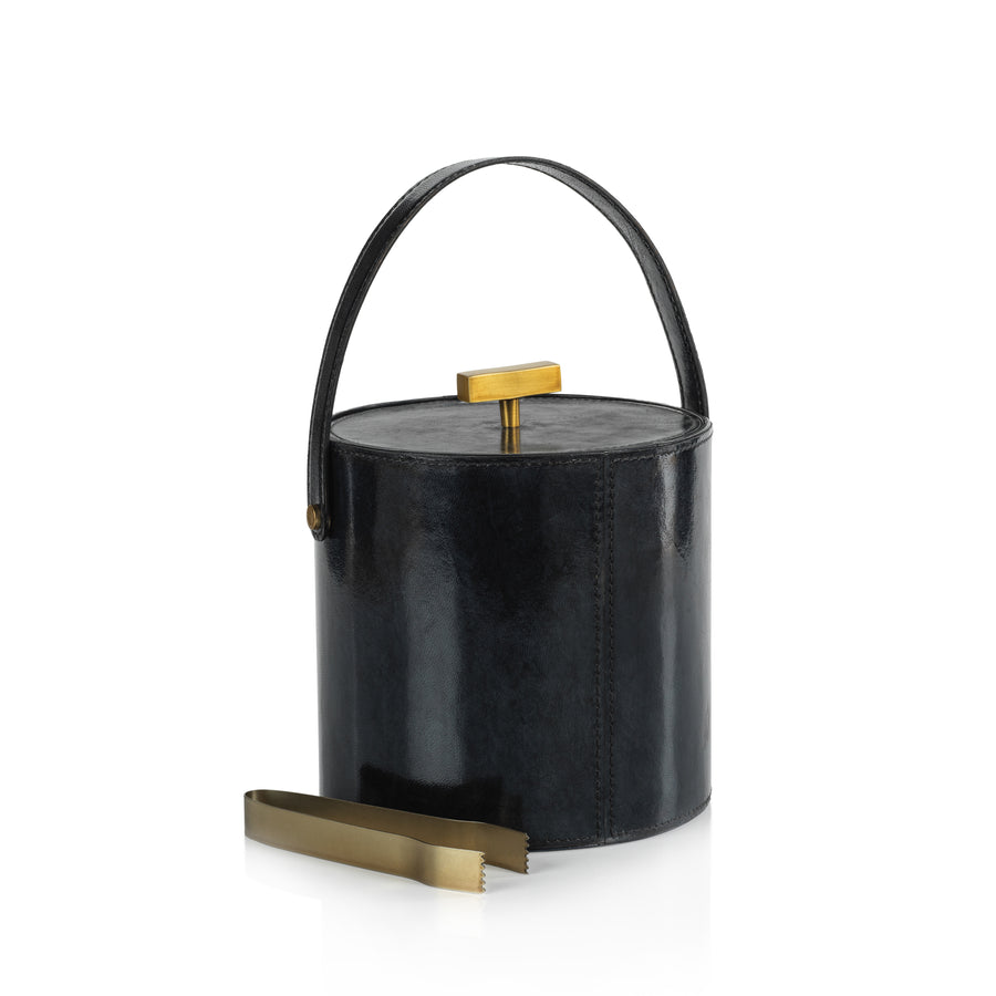 Savoy Blue Leather Ice Bucket with Gold Metal Ice Tong - Ice Bucket by Carlyle Avenue