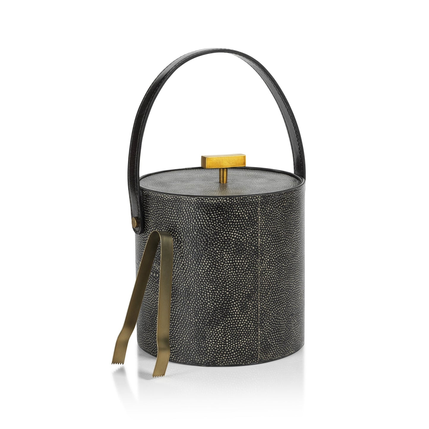 Nika Shagreen Leather Ice Bucket with Gold Metal Ice Tong - Ice Bucket by Carlyle Avenue