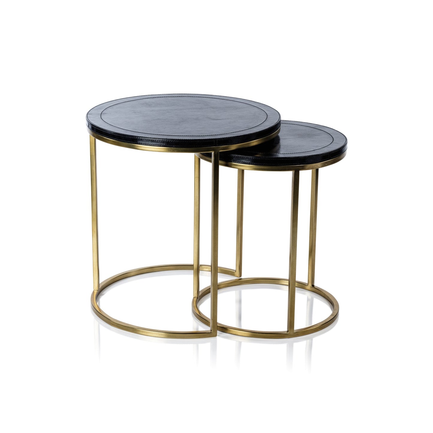 Savoy Leather on Brass Nested Tables - Blue and Gold - Furniture by Carlyle Avenue