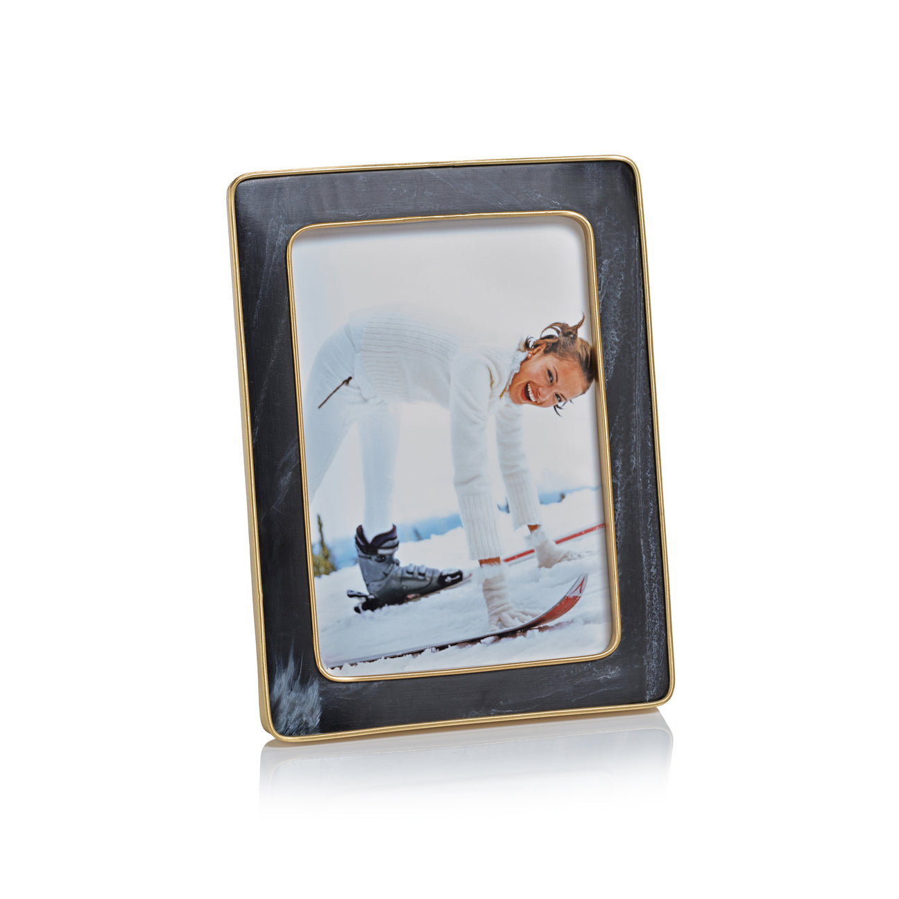 Marbled Black Resin Photo Frame w/ Brass Trim - Picture Frames by Carlyle Avenue