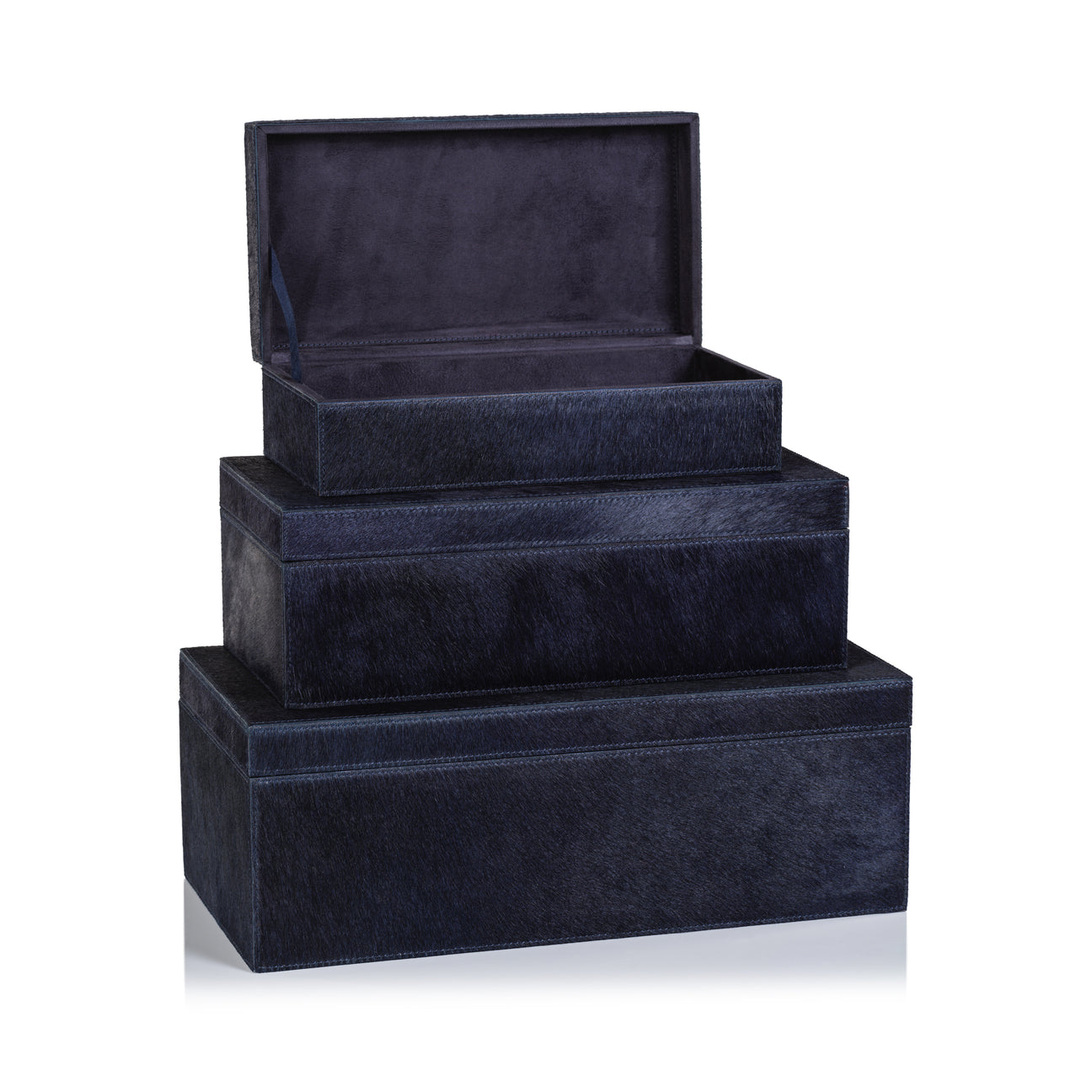 Corviglia Hair-On Hide Leather Box - Navy - Boxes by Carlyle Avenue