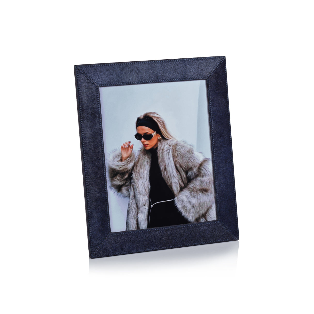 Corviglia Hair-On Hide Leather Photo Frame - Navy - Picture Frames by Carlyle Avenue