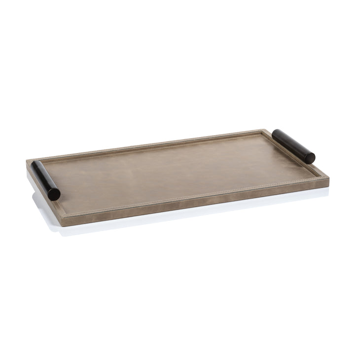 Bellecôte Rectangular Serving Tray - Mink Leather with Metal Handles - Trays by Carlyle Avenue