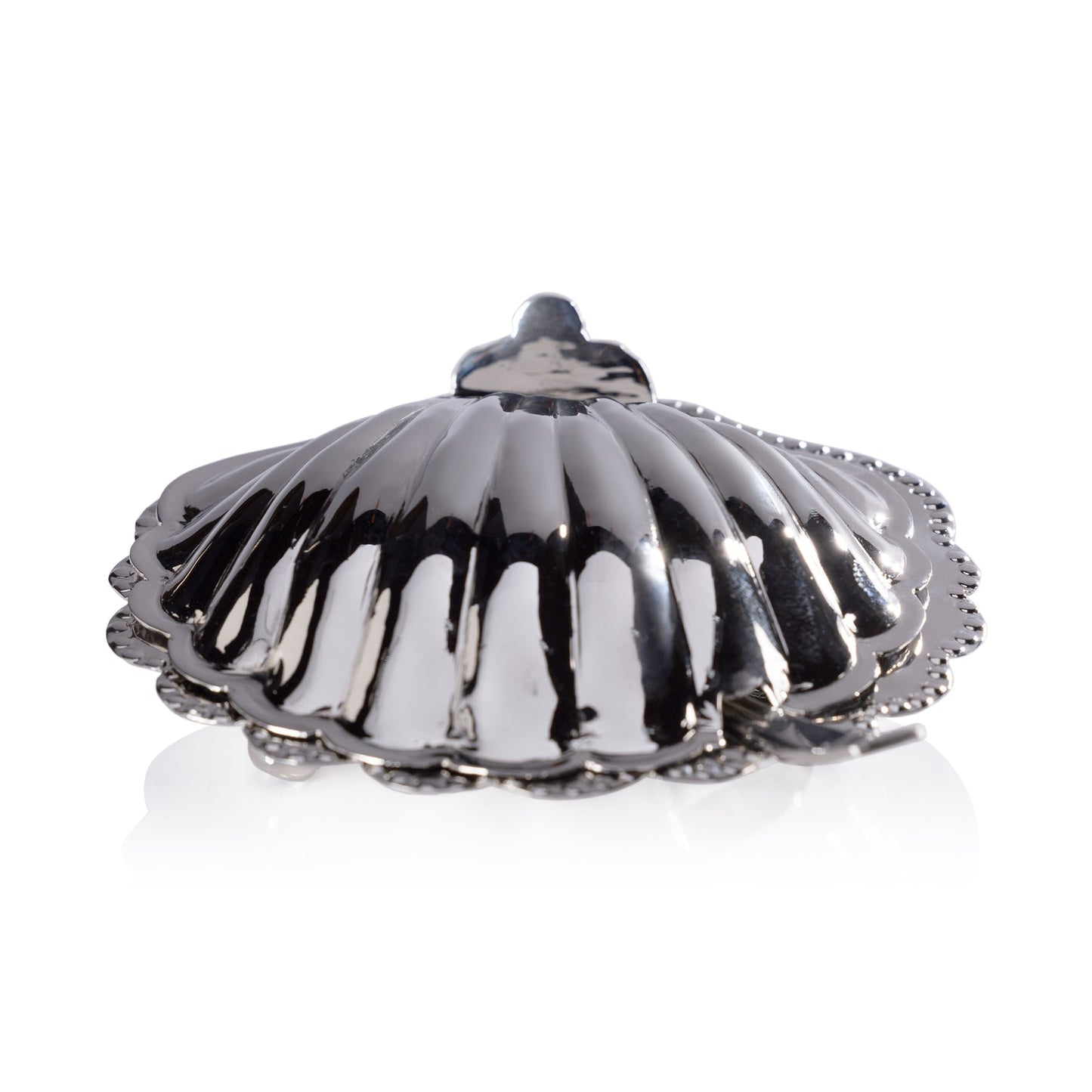 Cap Ferrat Fan Shell Lidded Bowl with Spoon - Polished Nickel