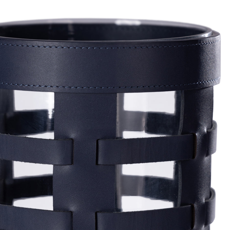 Nappa Woven Leather Glass Vase / Hurricane - Navy - Candle Accessories by Carlyle Avenue