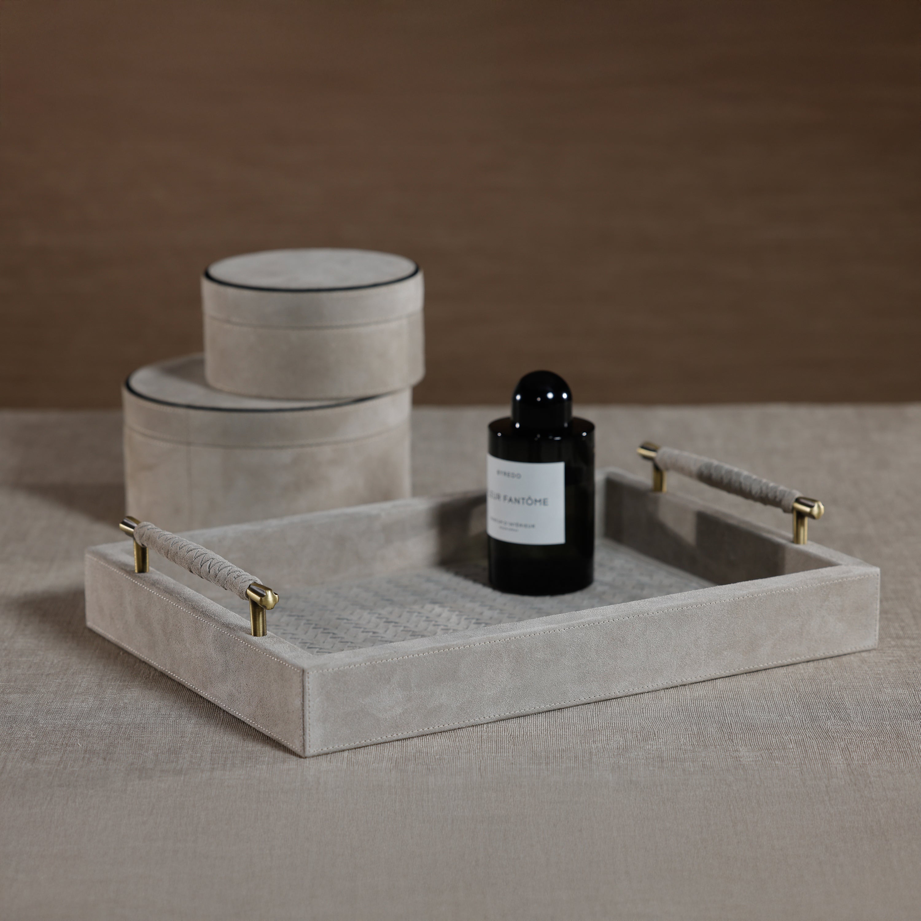 Arden Suede Leather Tray With Brass Handles CARLYLE AVENUE Arden Suede Leather Tray With Brass Handles CARLYLE AVENUE