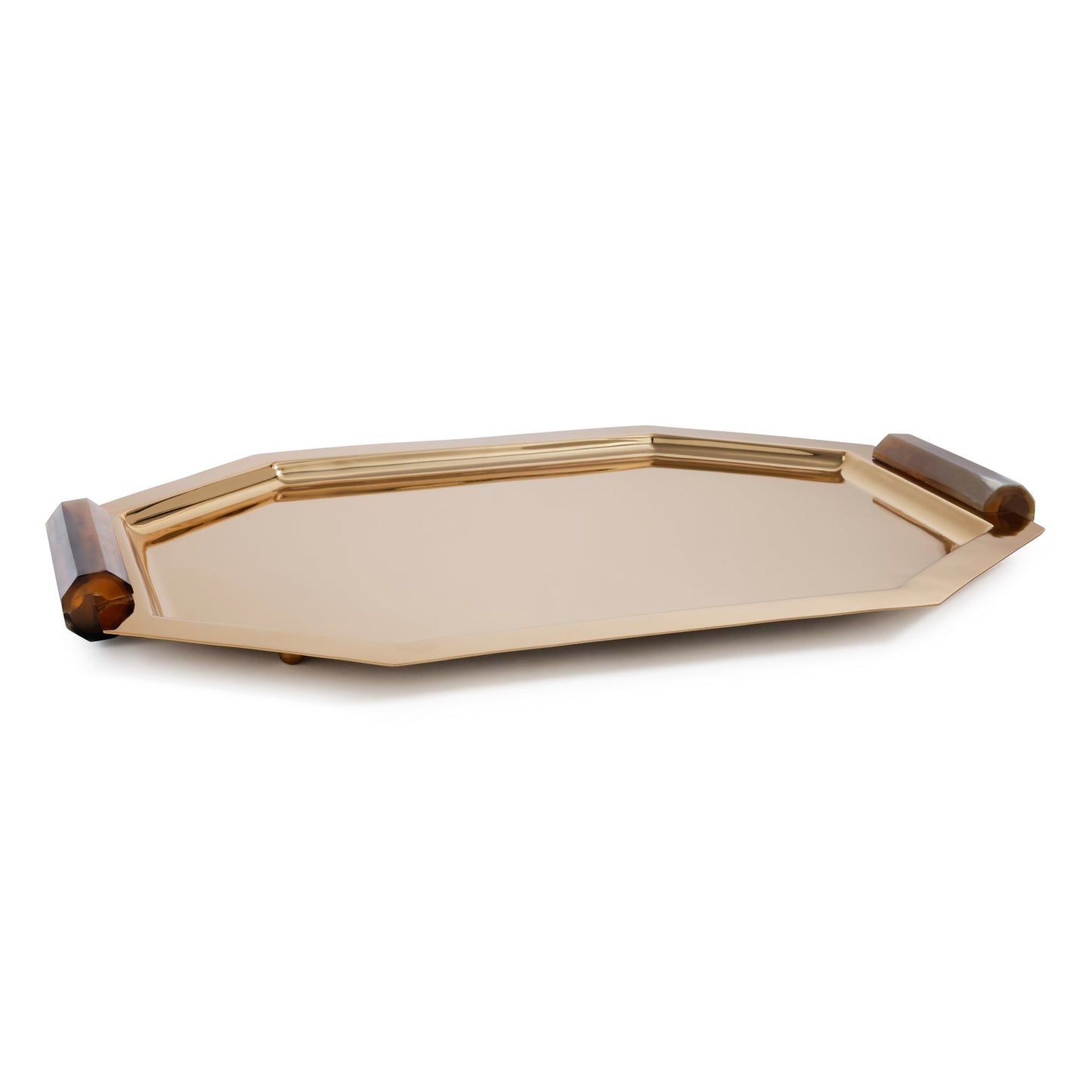 Octagon Alloy Tray with Horn Handles - Polished Gold