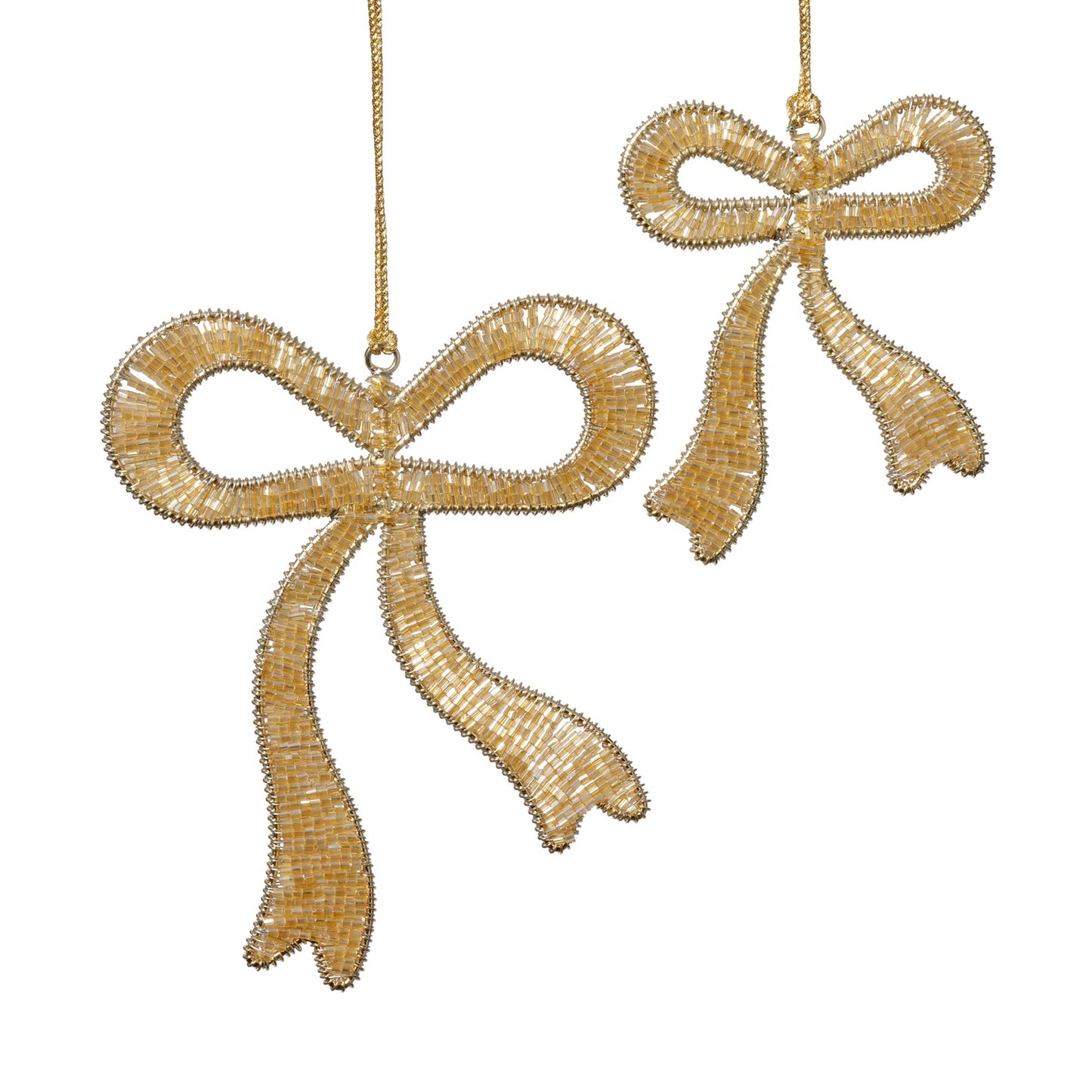 Gold Beaded Bow Ornament - Set of 6 Assorted