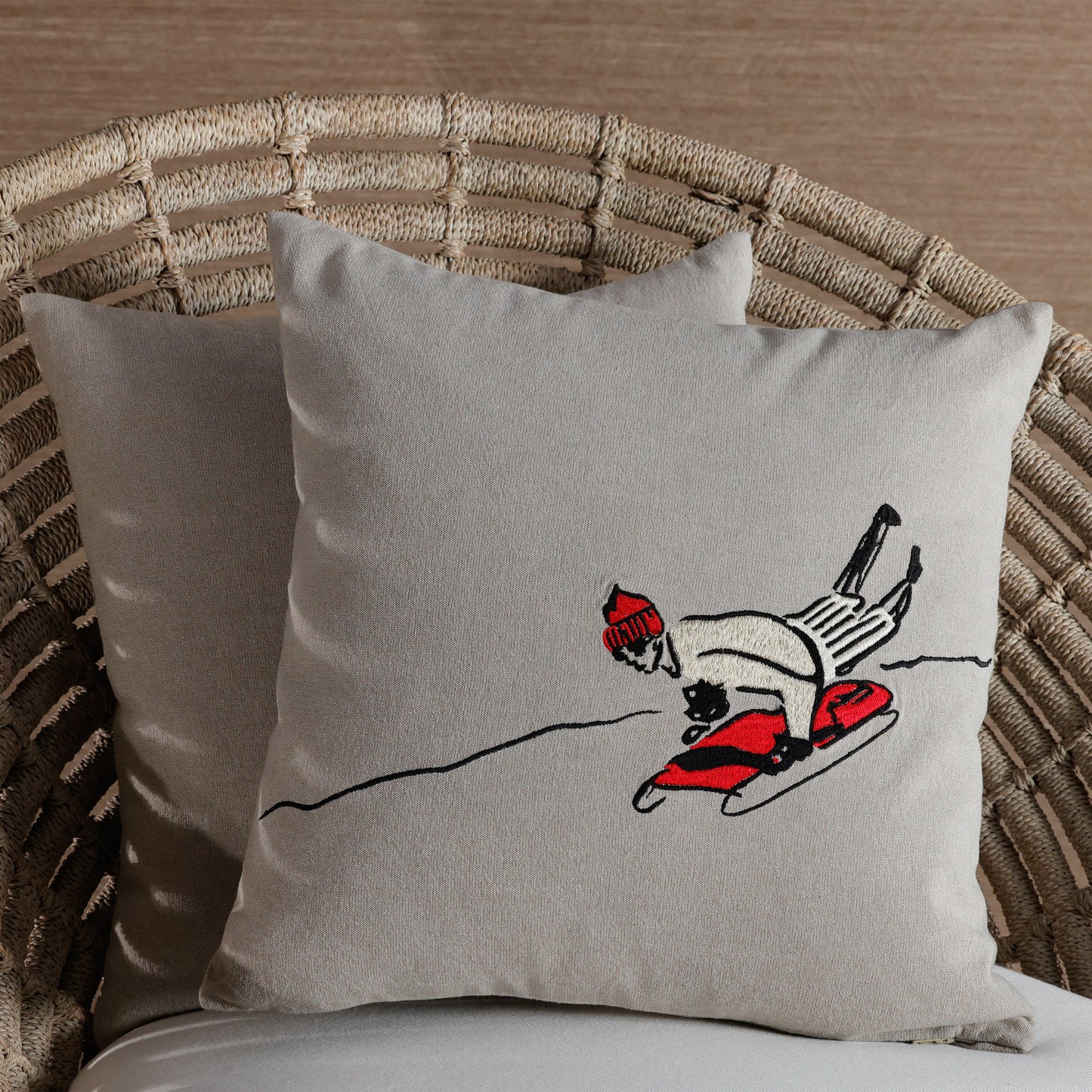 St. Mortiz Glam Cotton Chambray Throw Pillow - Sledding