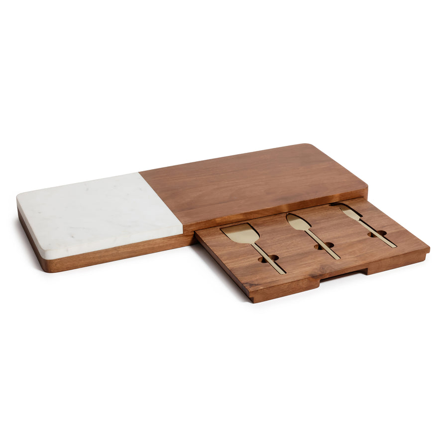 Marble and Mango Wood Charcuterie Board with Serving Tool Set